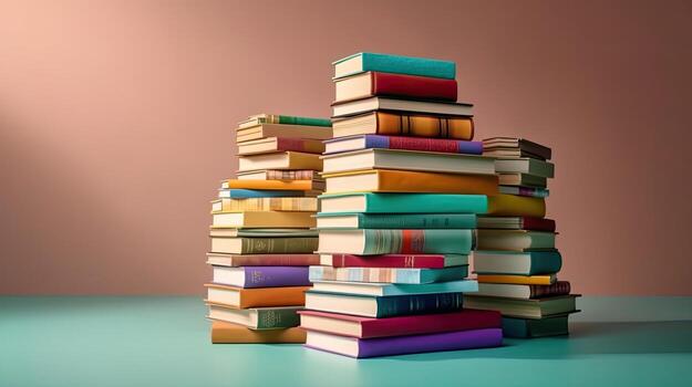 mundo libro día con colección de apilar de libros en limpiar fondo, ai generativo foto