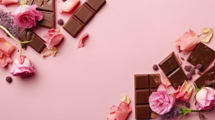 chocolate and pink flower sprinkles for Valentine day sale banner