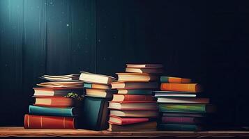 World Book Day Banner Background with stack of books, photo