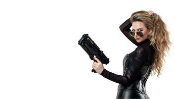 Beautiiful Sexy Woman In Bodysuit and Corset With Gun photo