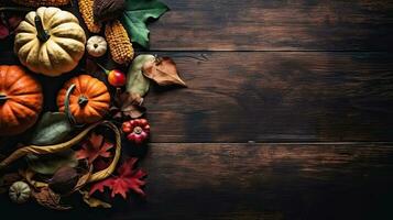 Design of a collection of pumpkins and other vegetables for Thanksgiving day banner, AI Generative photo