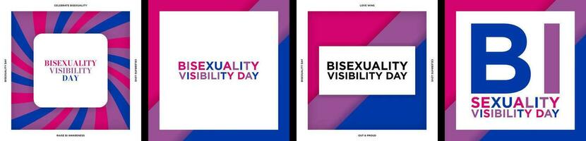 Set of Bisexuality Visibility Day Greeting Cards and artworks in paper art concept and typography, bi pride flag colors. Vector Illustration. EPS 10.