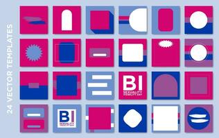 24 Vector Template Bundle in Bisexual Pride Flag Colors and theme. Bi Pride Visibility Day, celebrate on September 23. Completely editable Square Layouts with copy space for text and designs. EPS 10.