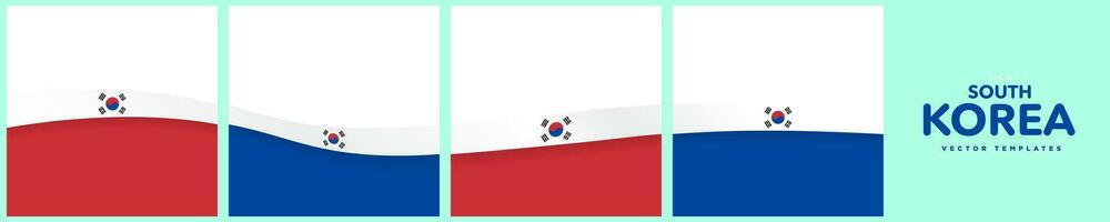 Set of Continuous Social Media Carousel Post Card Template of South Korean Flag Ribbons, isolated. Editable Vector Illustration, EPS 10. South Korean Flag Frame borders.