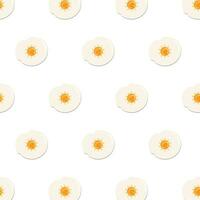 Seamless sunny side up egg pattern with the sun as a yolk on white background. Repeating fried egg pattern. Editable Vector Illustration. EPS 10.