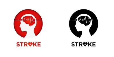 Stroke Icon. Illustration of poor blood flow to the brain causing a stroke, human profile inside a round frame and heart beat line. Vector Illustration. EPS 10.