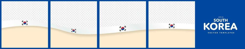 Set of Continuous Social Media Carousel Post Card Template of South Korean Flag Ribbons, isolated. Editable Vector Illustration, EPS 10. South Korean Flag Frame borders.