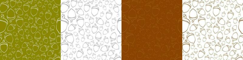 Set of patterns of Hand-drawn acorn outlines sketch. For prints, backgrounds, wraps, packaging, banner. Vector Illustration. EPS 10.