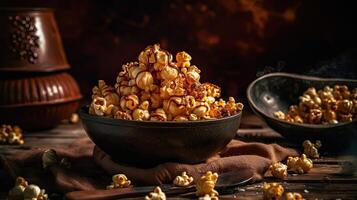 Popcorn in a bowl with a blurred background, AI Generative photo