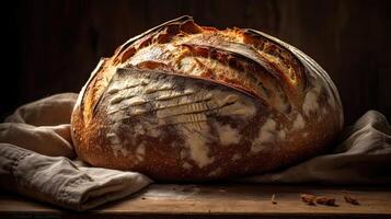 San Francisco Sourdough Bread on a wooden table with a blurred background, AI Generative photo