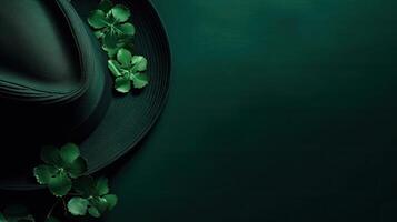 Top View St Patrick's with green leaves on green pastel background for banner design, photo