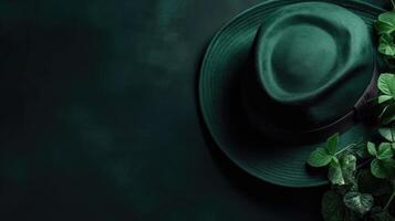 St Patrick's with green hat on green pastel background for banner design, photo