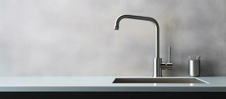 Photo of a modern kitchen sink with a sleek faucet with copy space