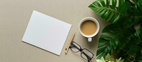 Photo of a coffee cup and notepad on a table, perfect for brainstorming ideas with copy space