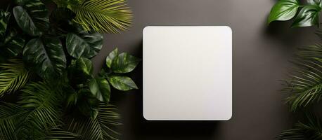 Photo of a white square object on a table with plenty of copy space with copy space