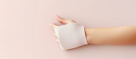 Photo of a womans arm with a bandage on it with copy space