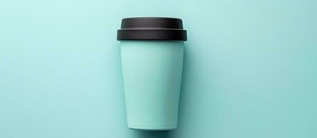 Photo of a cup of coffee on a vibrant blue background, with plenty of space for text or other design elements with copy space