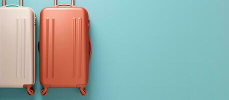 Photo of two suitcases on a vibrant blue background with empty space for text or design elements with copy space