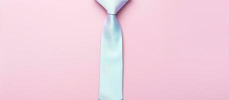 Photo of a light blue tie on a pink background with copy space with copy space