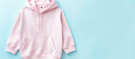 Photo of a pink hoodie on a vibrant blue background with plenty of empty space for text or design elements with copy space