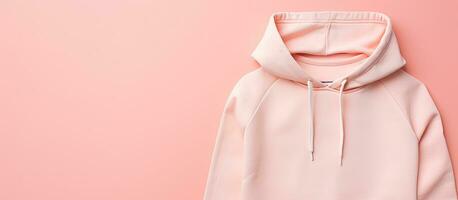 Photo of a pink hoodie on a pink background with copy space with copy space