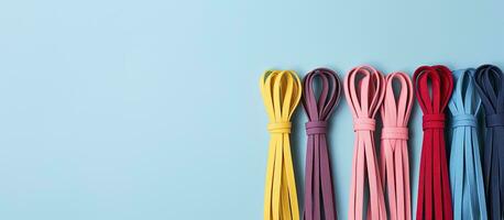 Photo of colorful cords on a vibrant blue backdrop with ample copy space with copy space