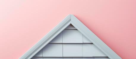 Photo of a cute white house shaped decoration on a vibrant pink wall with plenty of space for your own message or design with copy space