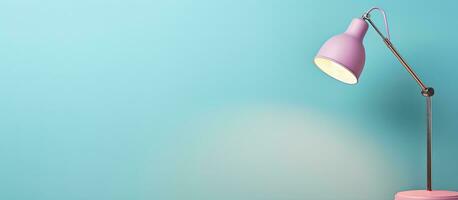 Photo of a pink table lamp on a table with plenty of empty space for copy with copy space