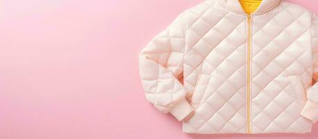 Photo of a white jacket against a vibrant pink backdrop, with plenty of empty space for text or other elements with copy space