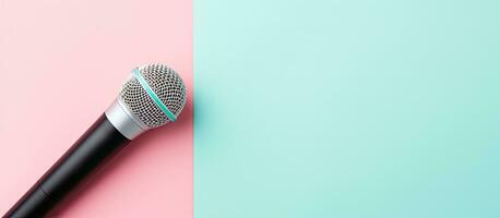 Photo of a vibrant colored microphone on a colorful background with copy space