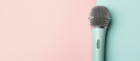 Photo of a colorful microphone on a vibrant background with copy space