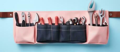 Photo of a pink utensil holder with scissors and empty space for text or branding with copy space