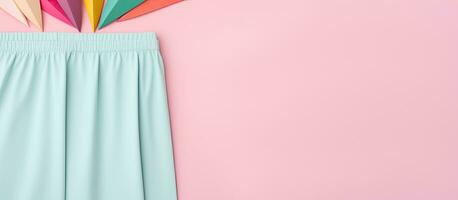 Photo of a vibrant skirt adorned with a colorful fan accessory with copy space