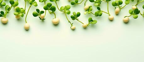 Photo of a collection of vibrant green plants on a clean white background with copy space