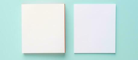 Photo of two blank white cards on a blue background, perfect for adding your own text or design with copy space