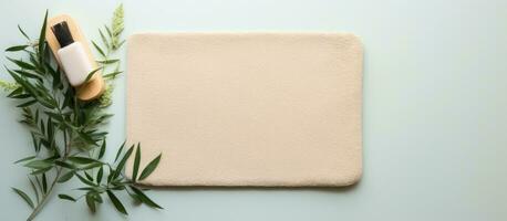 Photo of a white square with a brush on top, representing creativity and blank canvas with copy space