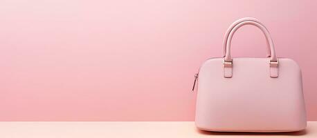 Photo of a minimalistic white purse on a table with ample copy space with copy space