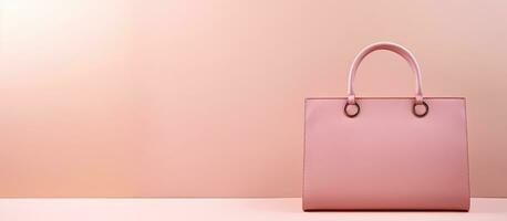 Photo of a pink purse on a table with plenty of space for your creative ideas with copy space