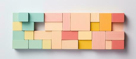 Photo of a colorful paper with geometric squares, perfect for adding text or designs with copy space
