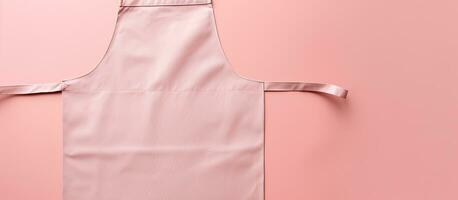 Photo of a pink apron hanging on a pink wall with copy space with copy space