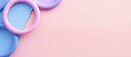 Photo of a pink button on a blue background with plenty of copy space with copy space