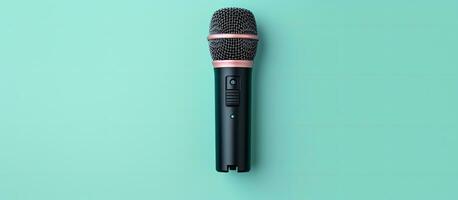 Photo of a microphone on a vibrant orange background with plenty of room for copy with copy space