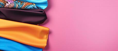 Photo of a vibrant tie against a colorful backdrop for a stylish and eye catching look with copy space