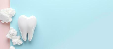 Photo of a toothbrush and cotton floss on a colorful background with copy space