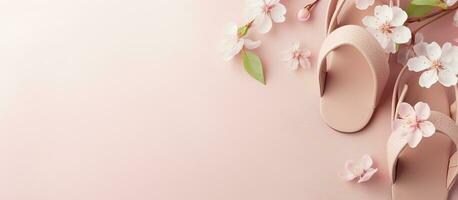 Photo of a pink floral wall with empty space for text or design with copy space