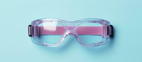 Photo of a pair of pink glasses on a vibrant blue background, perfect for adding a pop of color to any outfit with copy space