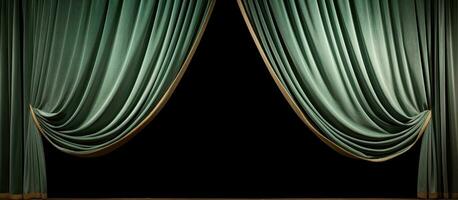 Photo of an open curtain against a black background, offering a blank canvas for creative content with copy space