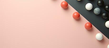 Photo of a colorful candy filled table with a pink and black theme with copy space