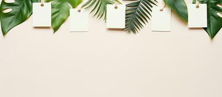 Photo of green leaves hanging on a wall, providing a refreshing and natural ambiance with copy space