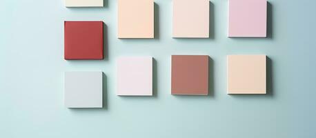 Photo of a colorful wall with various shades of paint with copy space